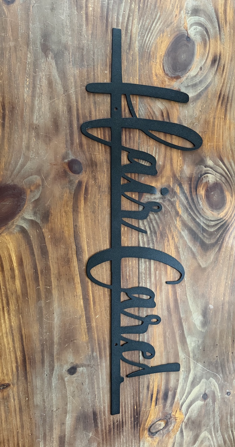 Black powder-coated Family metal sign