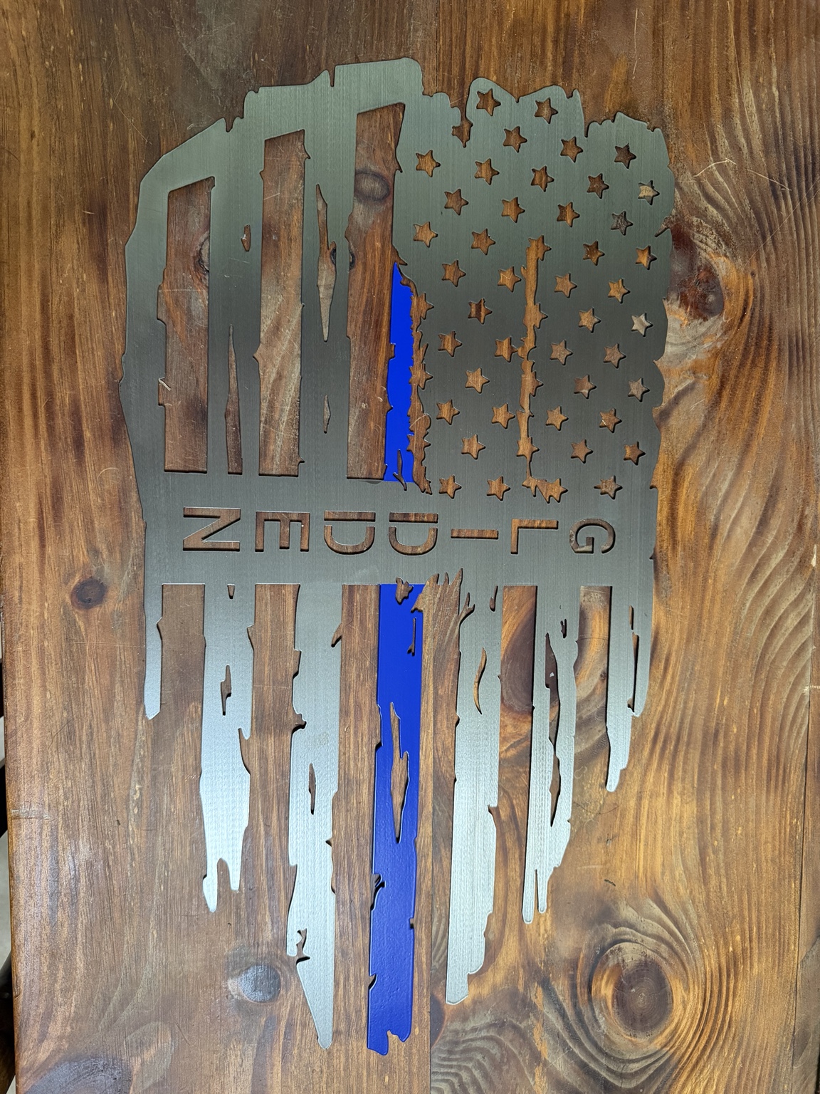 Thin blue line American flag metal sign